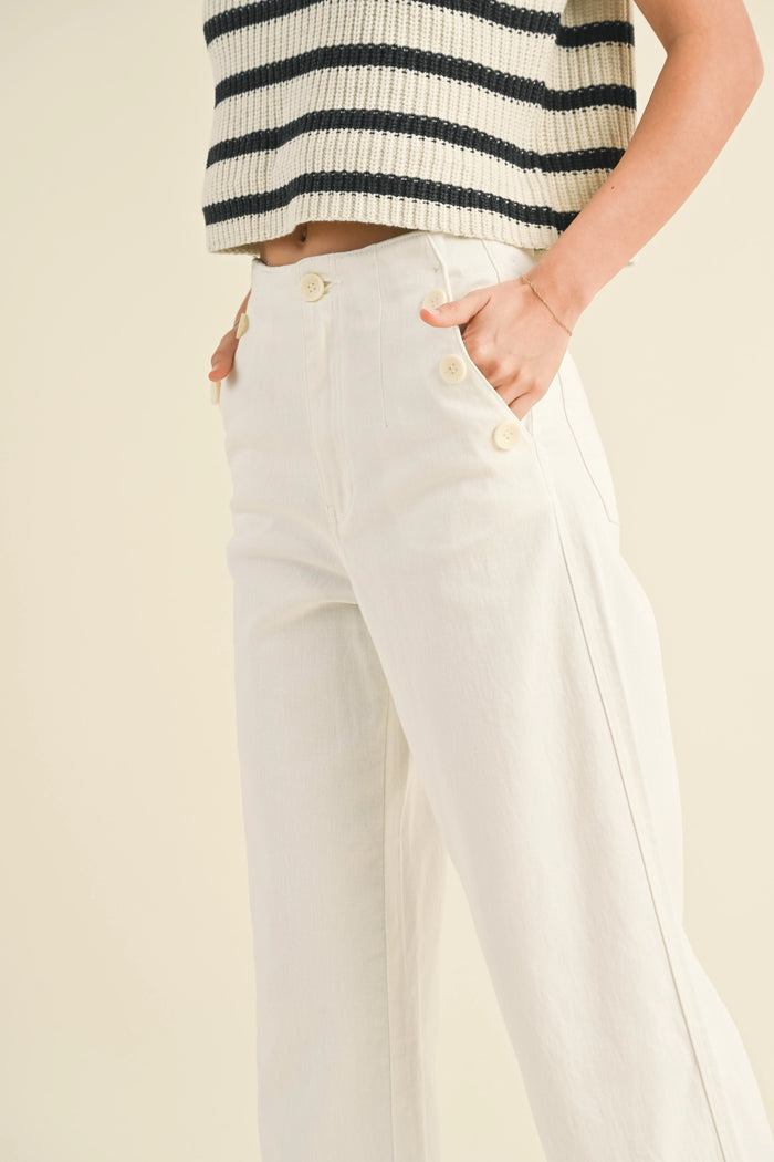 Sarah Washed Cotton Button Detailed Pants