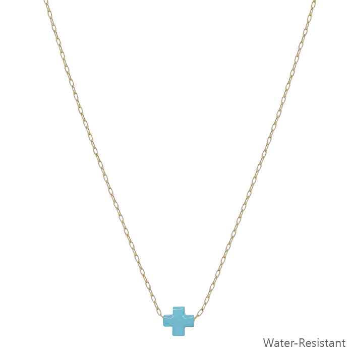 Teal Cross Gold Chain Necklace