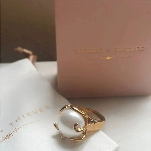 Adrift Pearl Ring FASACRE22 faux pearl gold filled statement ring