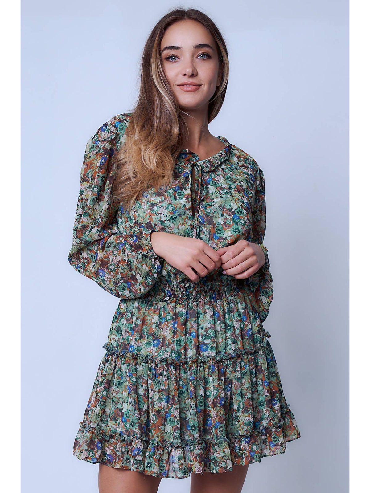 Flower Print Long Sleeve Dress