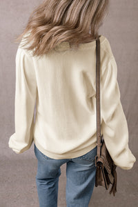 Cream Pleated Sleeve Hollow Detail Button Sweater Cardigan