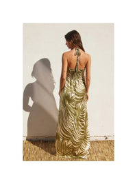 Tropical Adventures Halter Neck Maxi Dress, green palm, slit, halter top, summer, spring