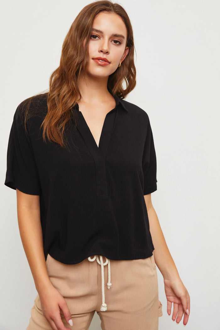 Fallen Collar V-Neck Top