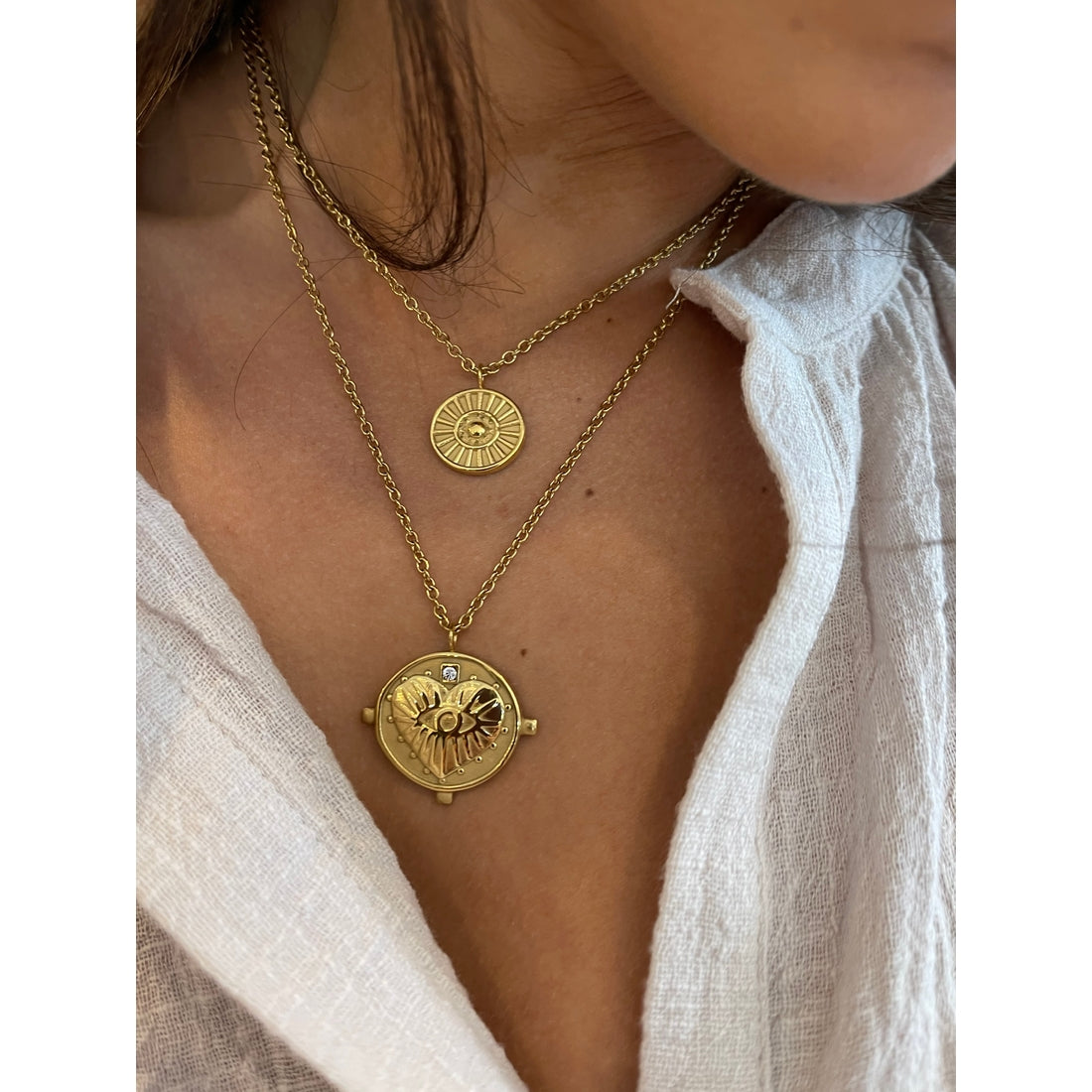 Sahira Jewelry Designs Gigi Double Coin Necklace in Gold
