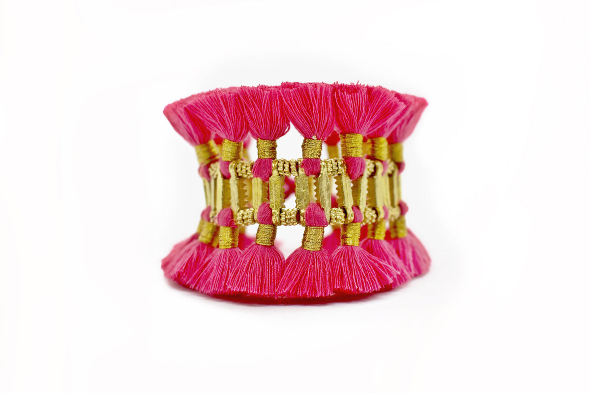BuDhaGirl Cotton Tassels Fringe Maxi Bracelet - Pink