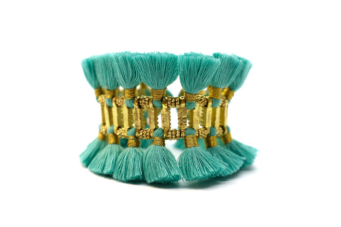 BuDhaGirl Cotton Tassels Fringe Maxi Bracelet - Turquoise