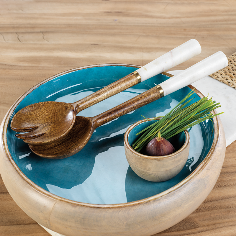 Heritage Mango Wood and Marble Salad Sever Set by Zodax