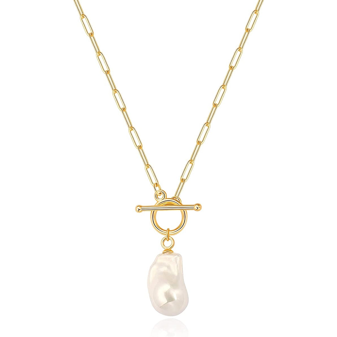 18k Gold Paper Clip Baroque Pearl Necklace