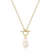 18k Gold Paper Clip Baroque Pearl Necklace