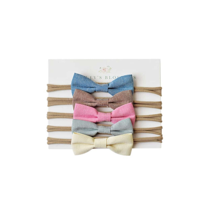 Linen Bow Variety Pack Denim/Brown/Pink/SeaFoam/Maize