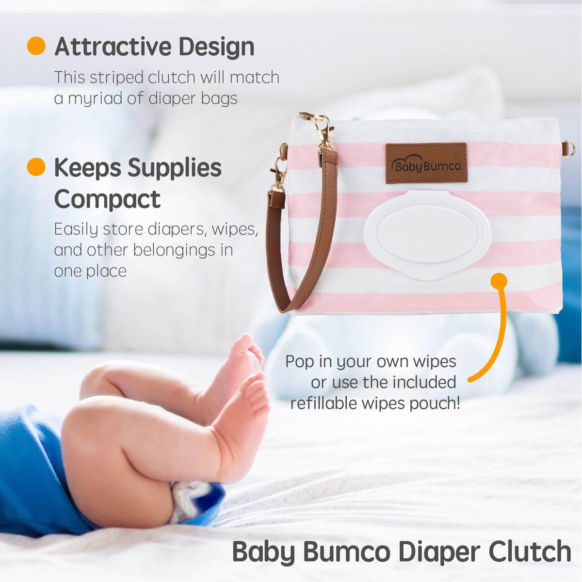 Bumco Diaper Clutch | Pink + White